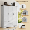 thumbnail image 4 of Brafabhome 62"H Wooden Armoire Wardrobe Closet with 2 Drawers, 3 Doors Modern Wardrobe Cabinet with Mirror and Adjustable Shelf for Clothes Coats, White, 4 of 8