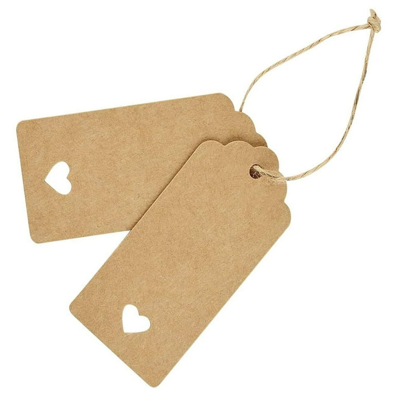 Koogel 100pcs Kraft Paper Tags,Tags with String,Party Favor Gift Tags for  Wedding,Baby Shower,Bridal Shower
