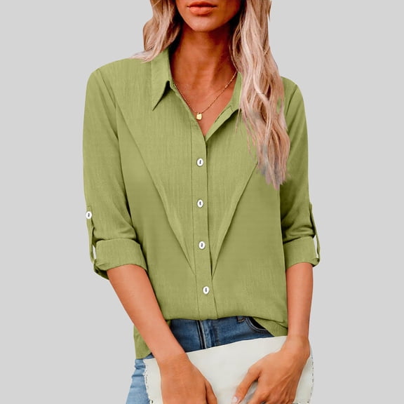 Women's Cotton Linen Shirts Oversized Lapel Button Down Long Sleeve Blouses Summer Casual Solid Plus Size Turndown Collared Loose Lightweight Breathable Comfy T Shirt Tops