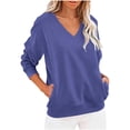 thumbnail image 3 of Josdec Solid Sweatshirts for Women V-Neck Long Sleeve Shirts with Side Pockets Casual Tunic Tops Fashion Pullover Tops for Spring and Winter Sizes S-XXL, 3 of 7