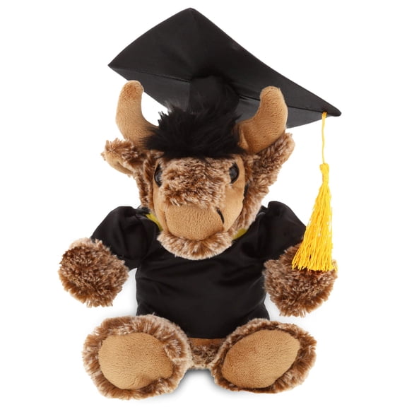 DolliBu Sitting Buffalo Graduation Plush Toy - Soft Graduation Stuffed Animal Dress Up with Gown & Cap with Tassel Outfit - Cute Congratulatory Graduation Gift - 8.5 Inches