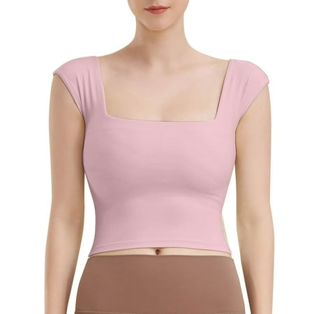 Yindaity Evening Dress Style Sports Bra Square Neck Sports Bra Tight Yoga Vest Women s Sports Short Sleeve Yoga Dress (Pink S)