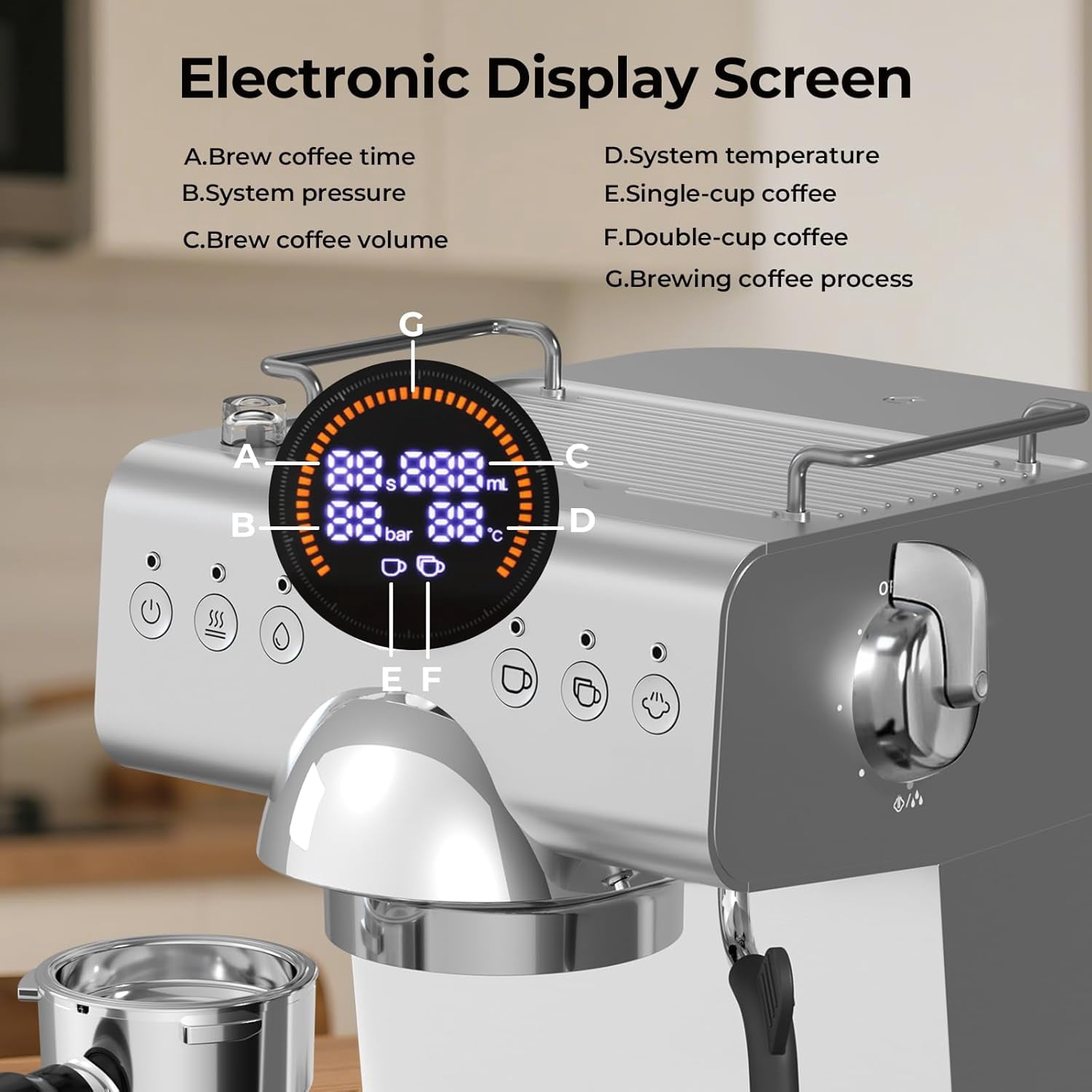 WAA 20 Bar Espresso Machine Hot/Cold Brew,Milk Frother,50oz Tank,LCD Display (Single/Double Cup for Cappuccino/Latte)