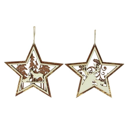 - Roman 2ct Rustic Woodland Deer Star Christmas Ornament Set 5.25” - Brown