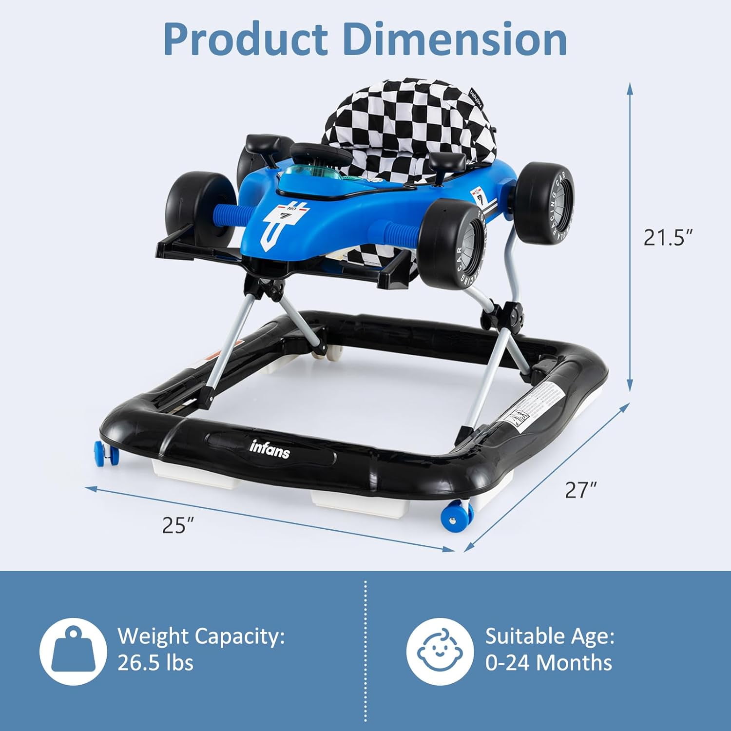 INFANS 4 in 1 Baby Walker, Foldable Toddler Activity Center with Adjustable Height, Padded Seat, Music, Light, Removable Toy Tray, Push Walker for Girls Boys Aged 6-18 Months