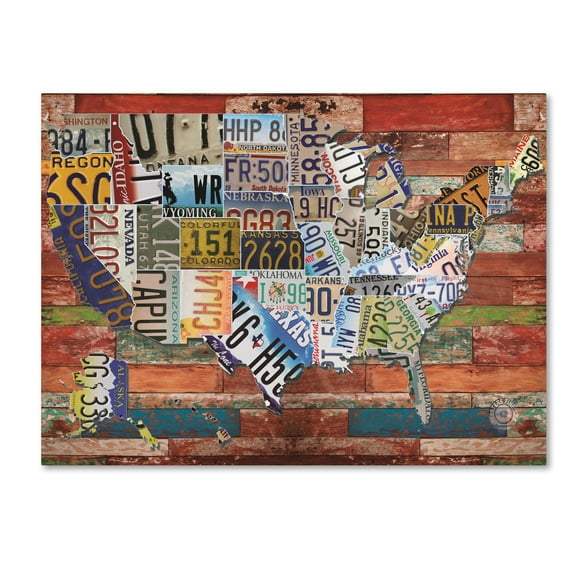 Trademark Fine Art 'USA License Plate on Colorful Wood' Canvas Art by Masters Fine Art