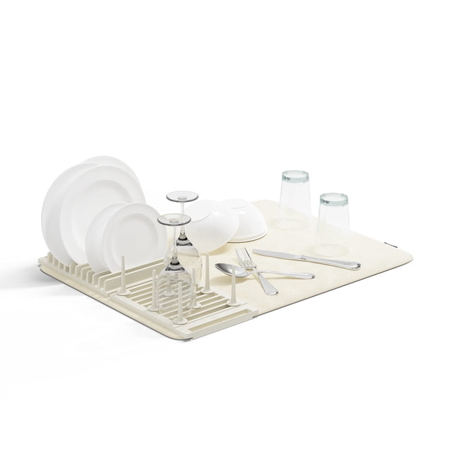 Escurridor de platos Umbra Udry plegable con tapete de microfibra color lino