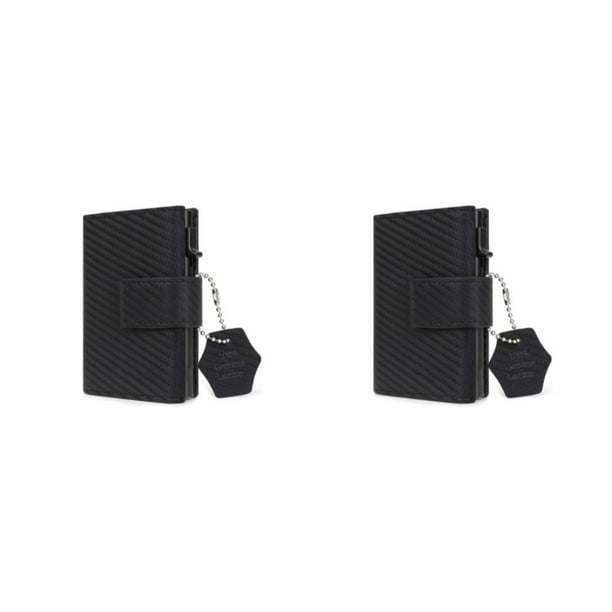 Sonducket Billetera para hombre, elegante, antiescáner, portátil, triple pliegue, carpeta para pasaportes, bolsillo con cremallera, Grano de fibra de carbono 2piezas