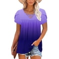 thumbnail image 6 of XYAIXT Women Summer Tops Gradient Color Pleated Fashion Casual Blouses Petal Sleeve T-shirt V Neck Crisscross Strap Tee, 6 of 6