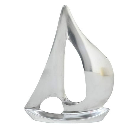 Silver Spinnaker Sail Boat Sculpture, Polished Aluminum, Hand Cast, 8 1/4 Inches Tall, Newport, Cape Cod, Coastal, Regatta Style