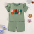 thumbnail image 2 of TOWED22 Toddler Girl 2 Piece Outfits Basic Crew Neck Short Sleeve Tee Top Shirt + Shorts Sets Casual Summer Clothes(Green,12-18 M), 2 of 9