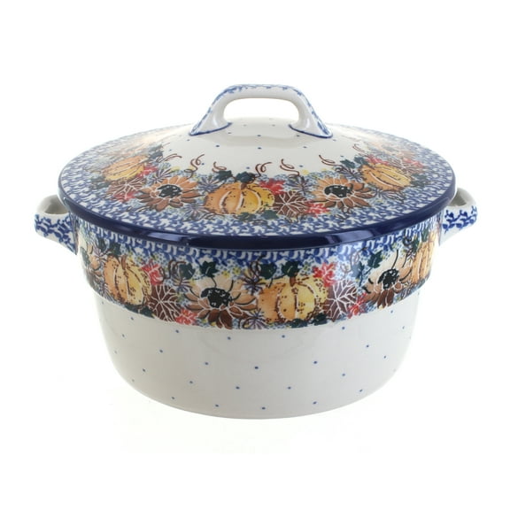Blue Rose Polish Pottery Harvest Bounty Covered Round Baker