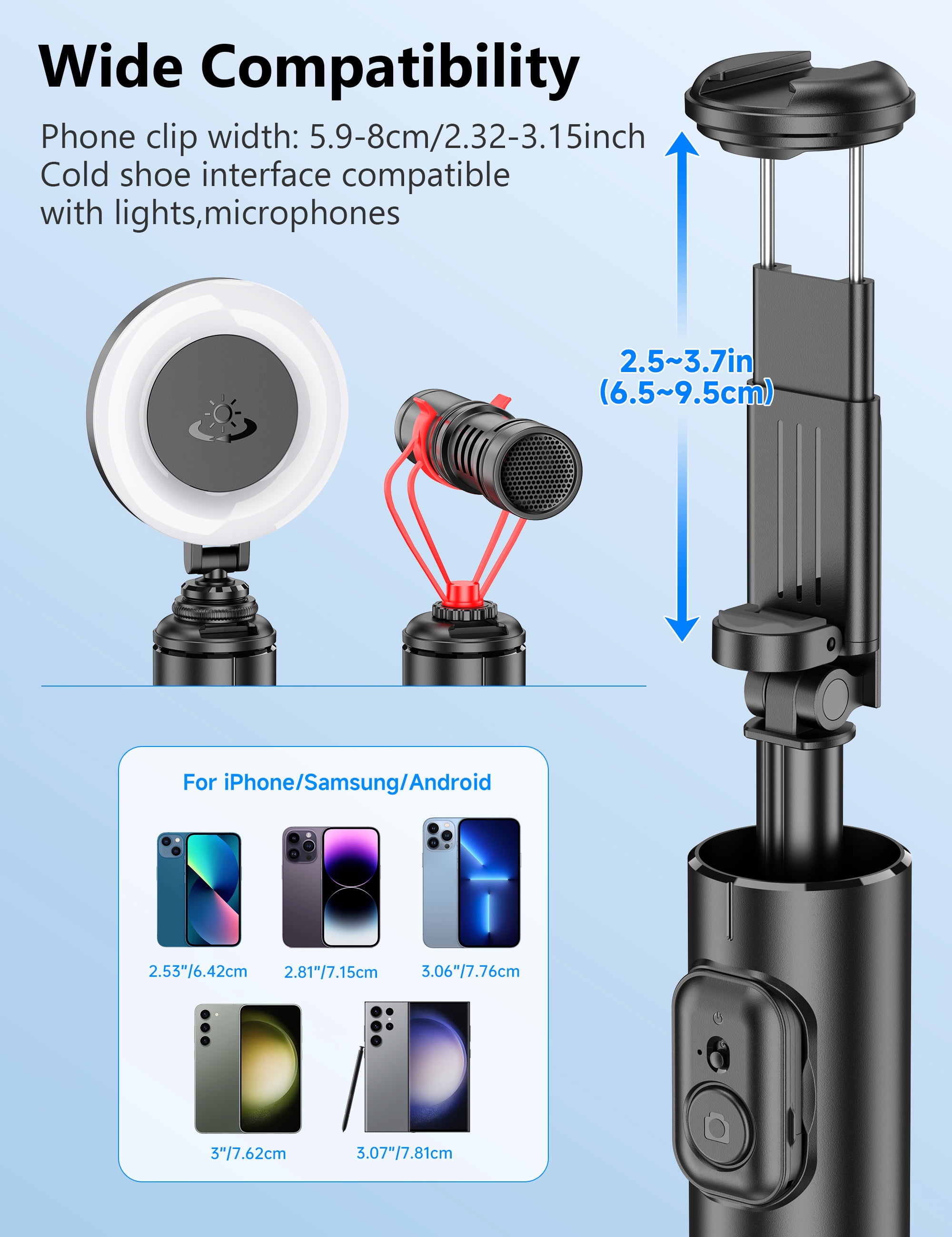SelfieShow 72" Selfie Stick, 4 in 1 Extendable Phone Tripod Stand with Wireless Remote & Phone Holder 360°Rot Travel Tripod for iphone/Android (Black)