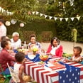 thumbnail image 5 of 5 Pack Premium Patriotic Tablecloth USA Flag Plastic Tablecloth - 108 x 54 in. July 4th Disposable Rectangle Plastic Table Cloth Decorative Rectangle Table Cover - Disposable Table Cloths For Parties, 5 of 8
