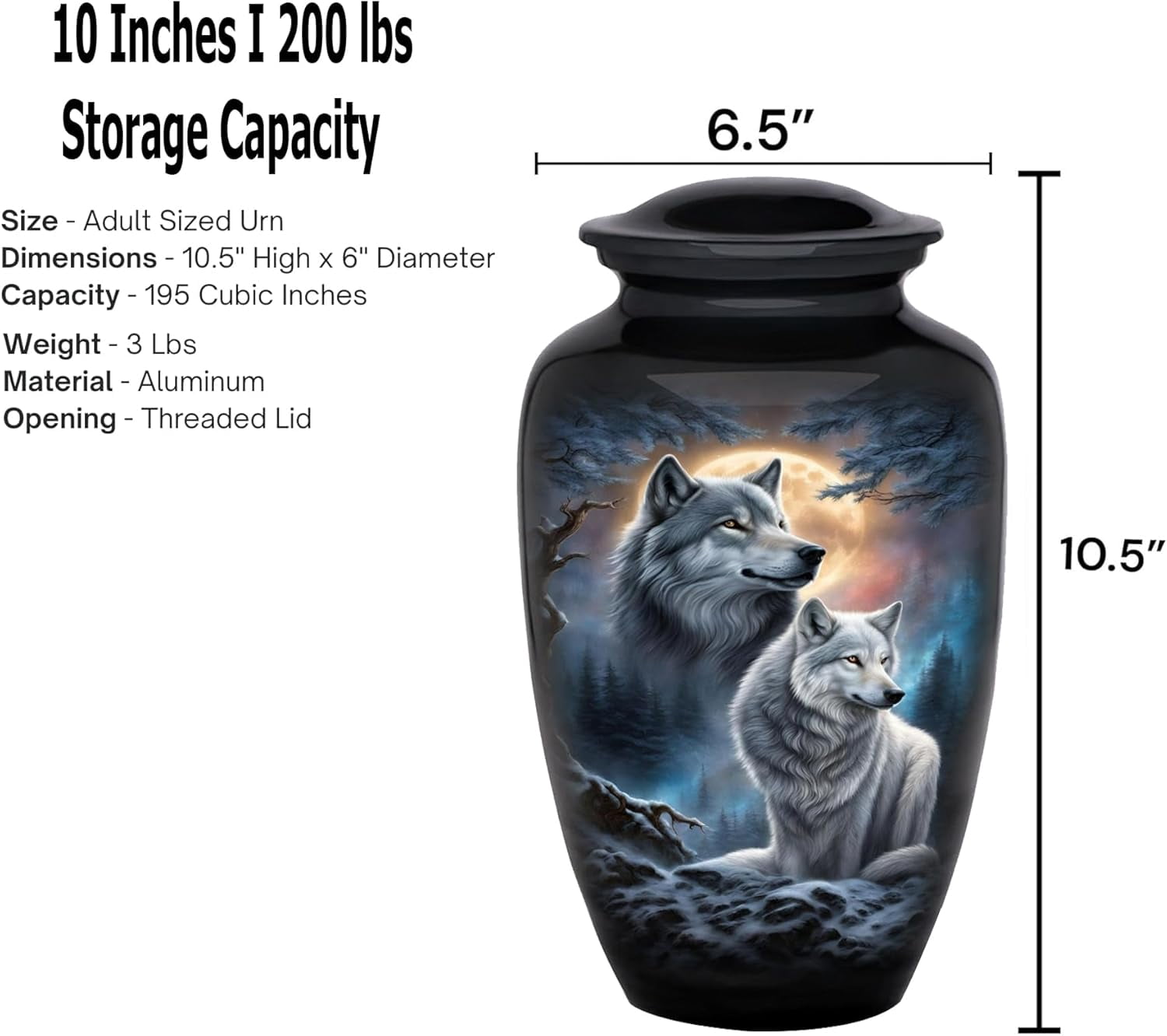Wolf Night Full Moon Cremation Urn for Human Ashes - Adult Funeral Urn Handcrafted - Affordable Urn for Ashes