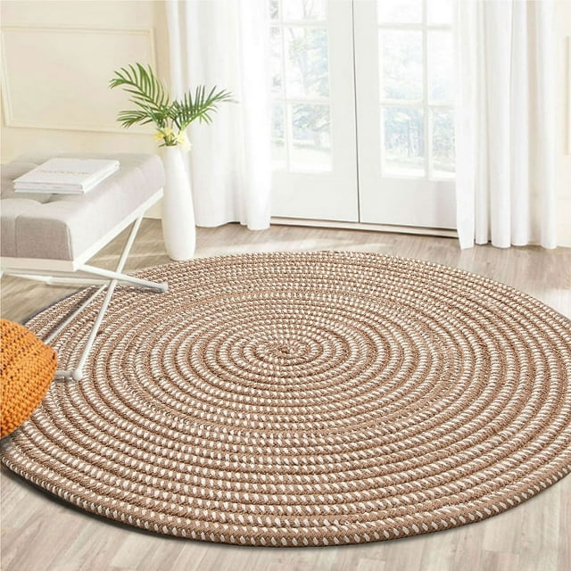 Alfombra redonda trenzada a mano para sala de estar, dormitorio, baño, habitación de niños, marrón, 60 x 60 cm