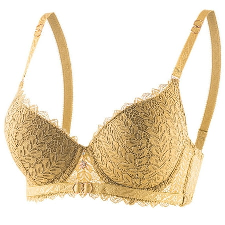 SMihono Deals Women s Sexy Balconette Push Up Bra Underwire Lace Demi Padded Plunge Bra Shelf Add Cup Lift Balcony Brassiere Yellow 85B
