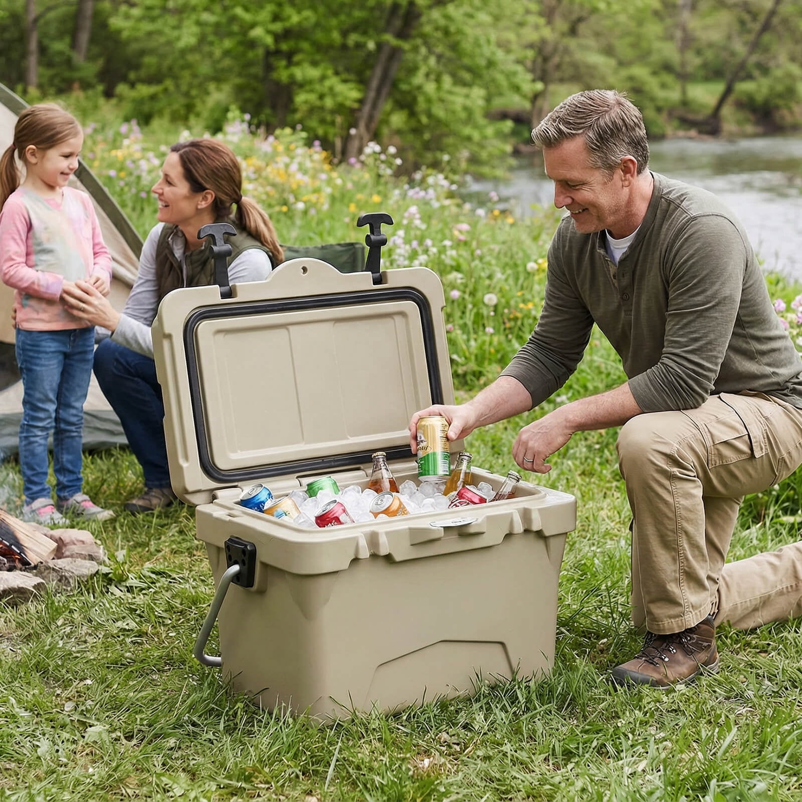 Costway 20 Quart Portable Hard Cooler Insulated Ice Chest Keeps Cool for up to 6 Days Khaki