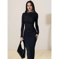 thumbnail image 6 of Women'S Fall Long Sleeve Bodycon Maxi Dresses Ruched Crew Neck Slim Fit Cocktail Party Dress Black L, 6 of 9