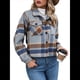 thumbnail image 3 of Chaqueta de Franela A Cuadros para Mujer, Larga, Solapa, Botones, Blusas Casuales, Abrigos Cortos Caqui XL, 3 of 10
