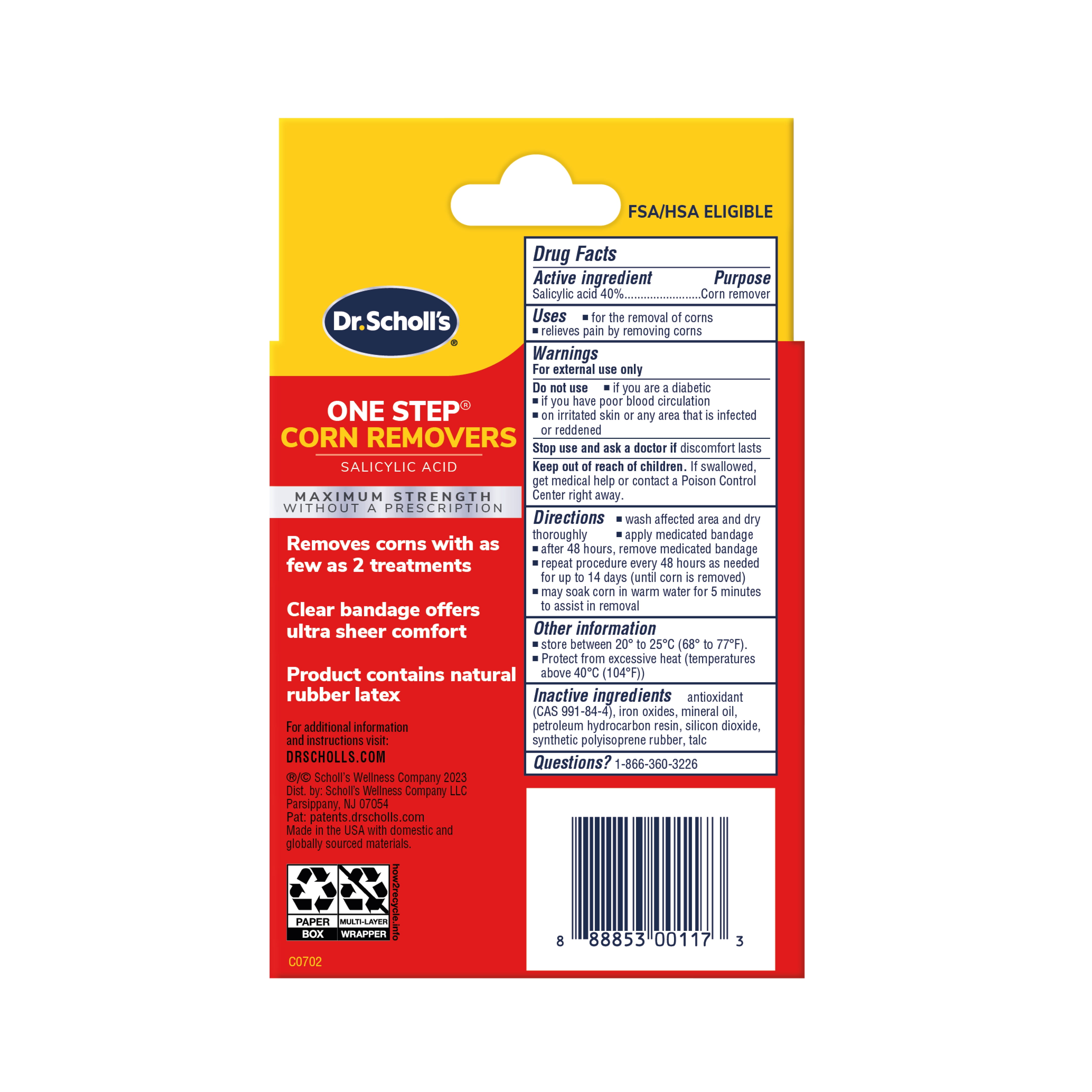 Dr. Scholl's One-Step Corn Remover Cushion Strips, 6 Count, Maximum Strength