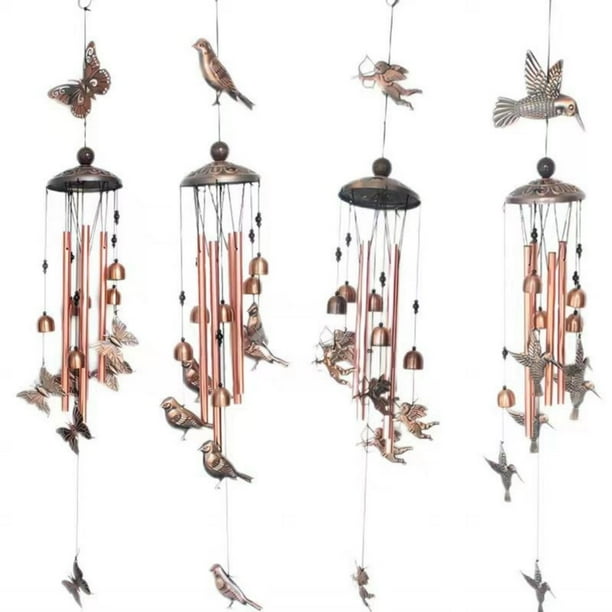 Campanillas de viento de cobre hechas a mano | Colgante metálico rojo electrochapado único | Decoración Melódica y Cálida | 90 cm de longitud | 4 tubos de aluminio, 6 bolas de hierro, acentos de