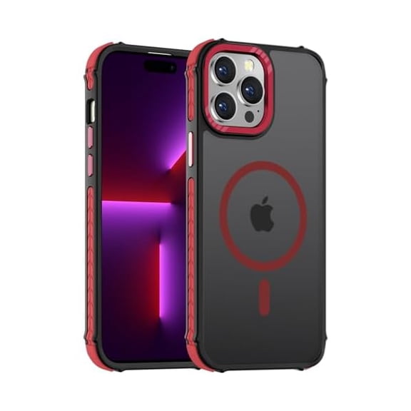 Eryueer Strong Magnetic Case for iPhone 15 Pro Max 6.7-Inch,[Compatible with Magsafe][Military Grade Drop Protection] Translucent Matte Shockproof Protective Phone Cover-Frosted Red
