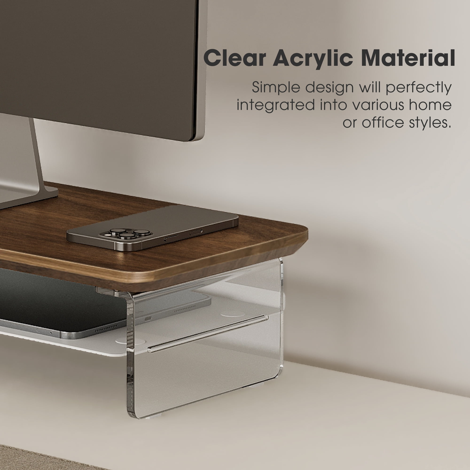 Fenge Acrylic Monitor Stand Riser, 23.6 Inches Acrylic Clear Monitor Stand