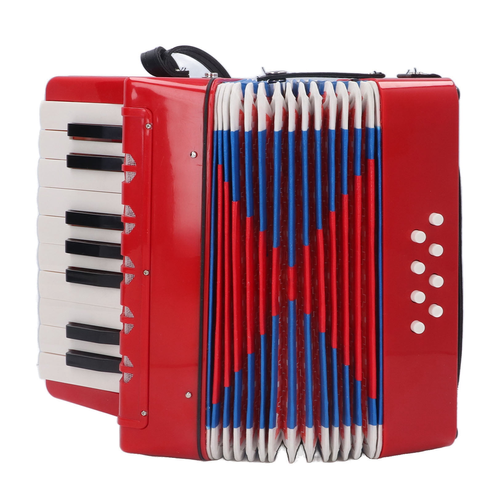 Piano Accordion 9.1 X 9.1 X 3.9 Inches Entry Level Piano Accordion ABS Plastic With Retractable Leather Strap 17 Keys 8 Bass Keys Entry Level Accordion Portable Accordion For Kids Beginners