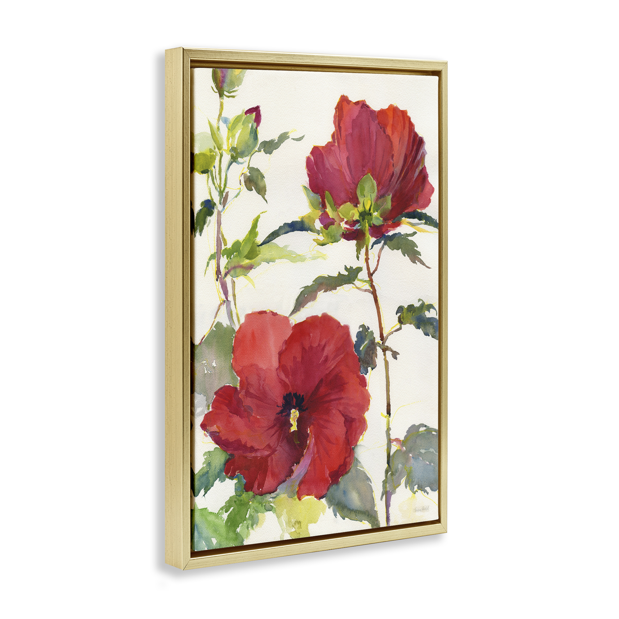 Stupell Industries Red Poppy Duo Botanical & Floral Painting Gold Floater Framed Art Print Wall Art, 21 x 31