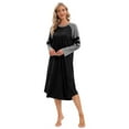 thumbnail image 3 of WBQ Long Nightgown, Womens Crew Neck Loungewear Raglan Long Sleeve Sleepwear Loose Sleep Dress Black S-2XL, 3 of 13