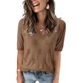 thumbnail image 1 of Arach&Cloz Women's V-Neck Short Sleeve Special Rib Knitted Pattern Casual Tops Sweater Spring Summer 2025, 1 of 6