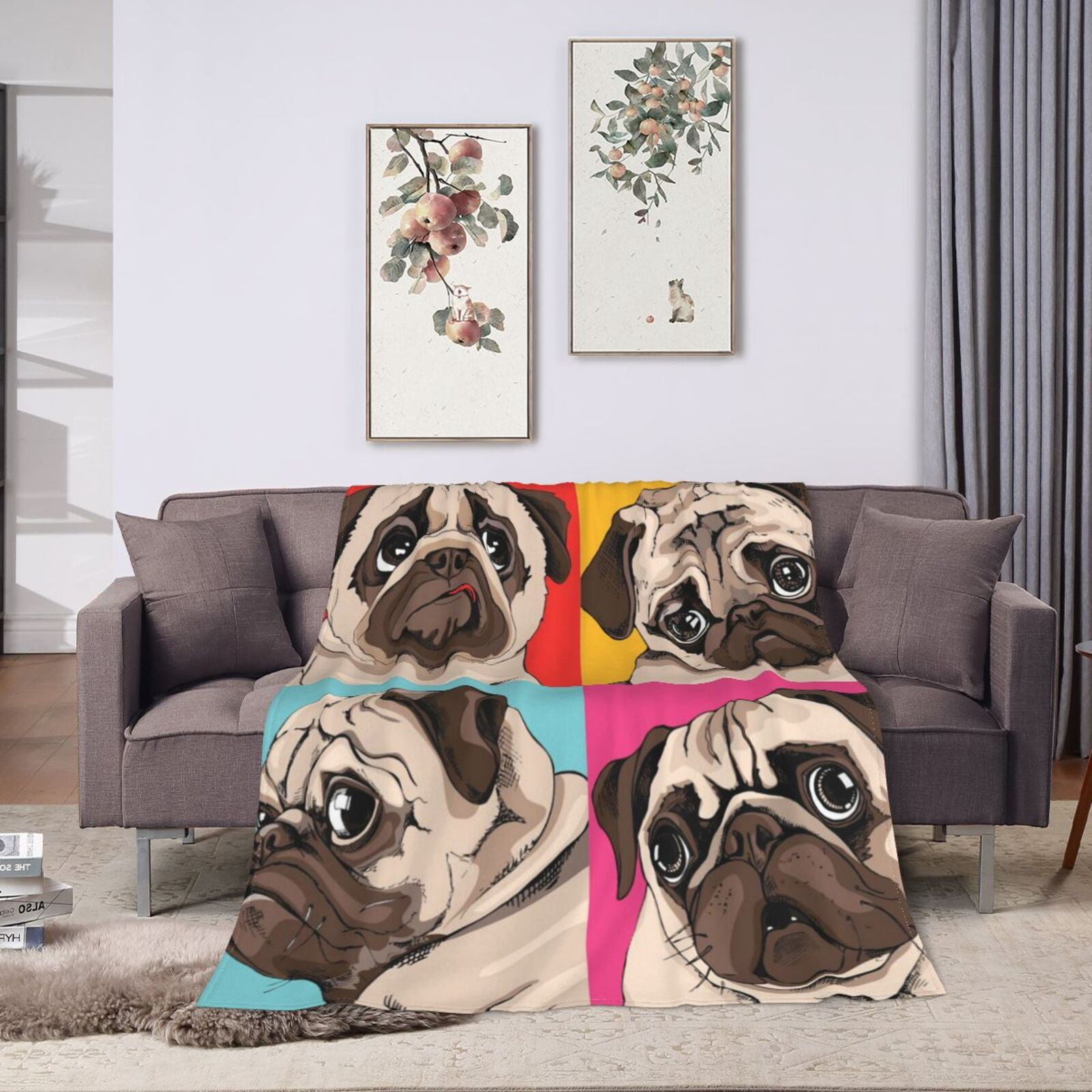 Wijzvio Pug Dog Throw Blanket Soft Fuzzy Fleece Blanket For Couch Bed Living Room Decoration 50"X40"