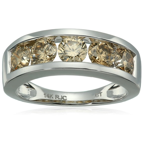 Vir Jewels 1.50 CTTW 5 Stones Champagne Diamond Wedding Band 14K White Gold Channel I1-I2 Size 7 Female Adult