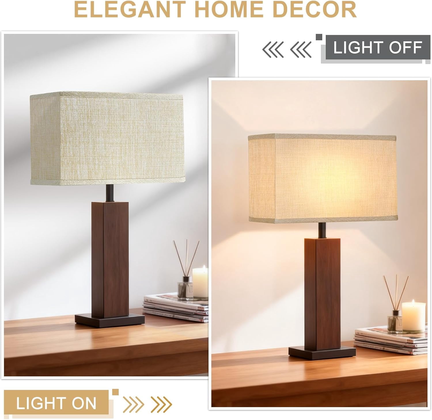 Rectangle Lamp Shades Set of 2,Champagne Beige Lamp Shades for Table Lamps, 16"L x 8"W x 10"H, Natural Linen Fabric Replacement Lampshades for Floor Lamp, Spider, Harp Holders Included, Easy Assembly