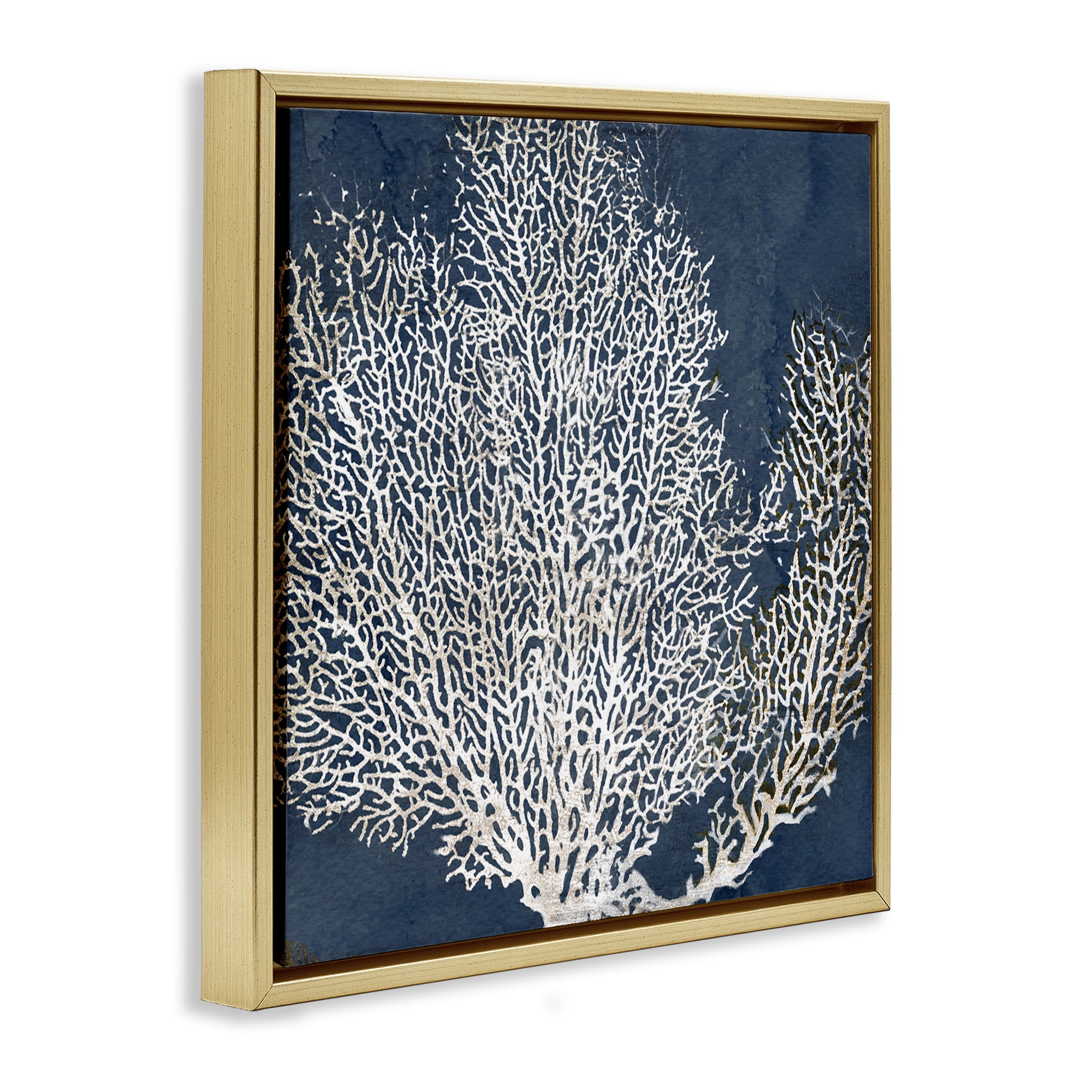 Stupell Industries Sea Coral Ocean Life Silhouette Nature Painting Gold Floater Framed Canvas Art Print Wall Art, 25 x 25