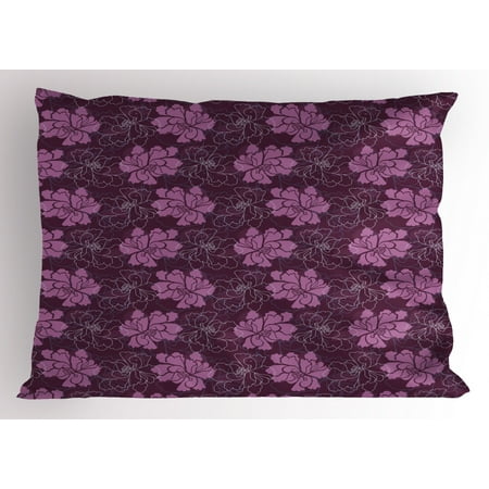Plum Colored Pillow Shams Spring Pillow Sham, Hand Drawn Blossoming Petal Silhouettes and Outlines Botanical Pattern, Decorative Standard Size Printed Pillowcase, 26 X 20 Inches, Dried Rose and Plum, by Ambesonne ()