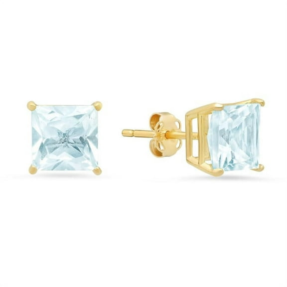 Paris Jewelry 24k Yellow Gold 2 Carat Aquamarine Princess Cut Stud Earrings Plated Women