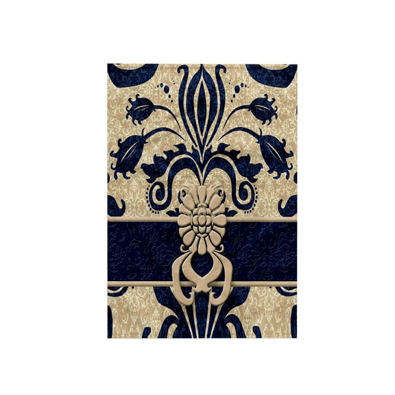 3dRose, Damask Navy Blue and Taupe, 15x22 Hand Towel
