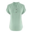 thumbnail image 4 of Gauze Shirts for Women Short Sleeve Button Down Blouse Linen Blend Summer Tops Casual V Neck Peasant Shirts Womens Tops Beach Vacation Tees Linen Clothes Trendy Loose Cute Beach Tunic Tops Mint Green, 4 of 6