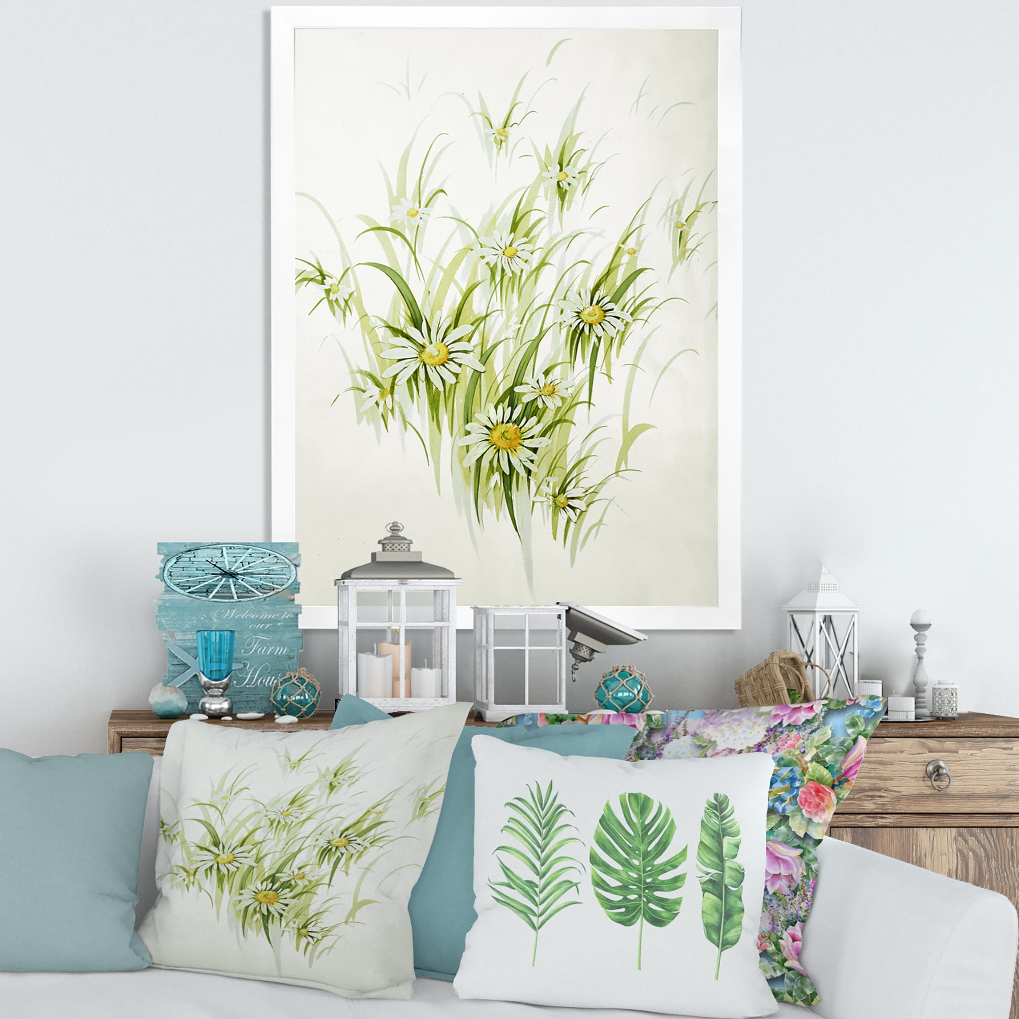 Designart 'Abstract Retro Drawing of Flowers I' Vintage Framed Art Print