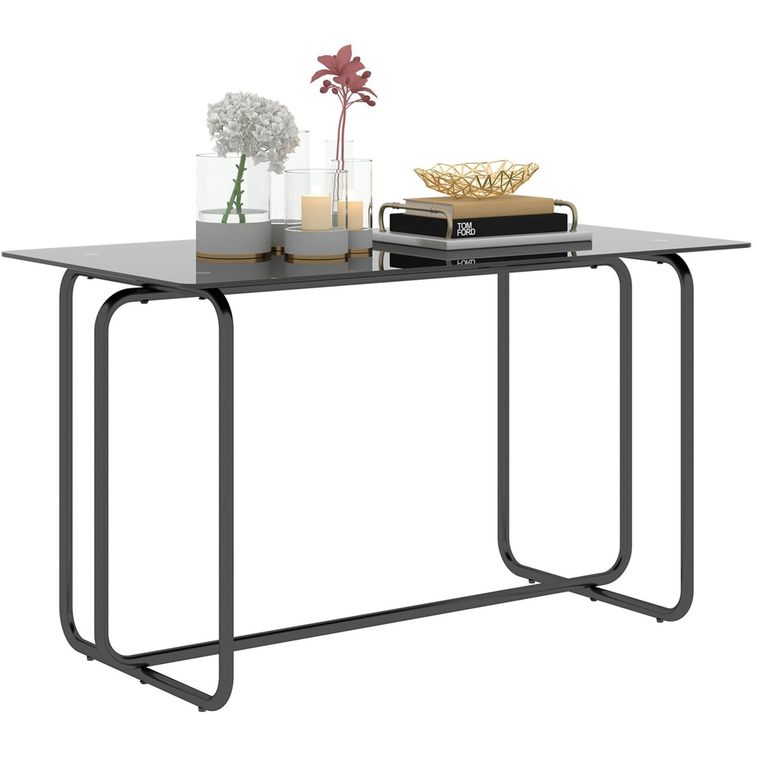 Yardi Yard Rectangle Tempered Glass Dining Table with Metal Frame for Kitchen Breakfast Furniture, Black Yardi Yard Rectangle Tempered Glass Dining Table with Metal Frame for Kitchen Breakfast Furniture, Black
