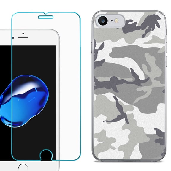 For Apple iPhone 7 / iPhone 8 Case, Slim-Fit TPU Phone Case, with Tempered Glass Screen Protector, by OneToughShield ® - Urban Camo