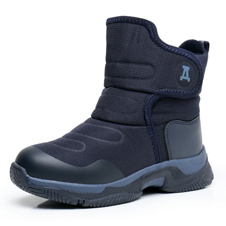 Image of Apakowa Kids Boys Hook and Loop Water Resistant Warm Winter Snow Boots (Color : Navy Size : 12 Little Kid)
