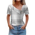 thumbnail image 3 of Swuxness Women Short Sleeve Casual T Shirts, Spring and Summer Tops, Ladies V-Neck Printed Button Comfortable Fashion Loose Pullover Tee Gray, XXL, 3 of 5