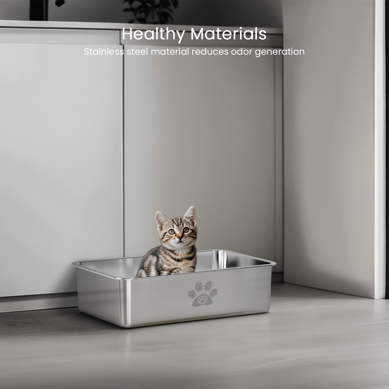 Ptlom Stainless Steel Cat Litter Box 15.7" x 11.8" x 3.9" photo 4