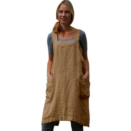 

PEASKJP Plus Size Dress For Women Garden Apron Work Dress Pinafore Cotton Linen Pinafore Women Women s Dress Dresses Khaki