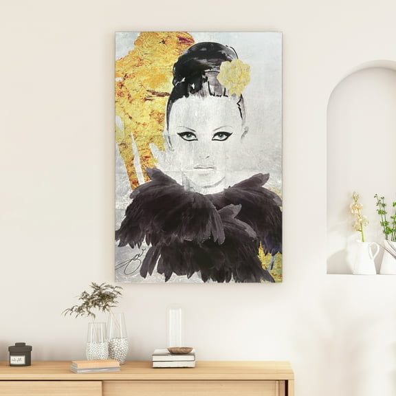 "Gold Woman 1" Reverse Printed Tempered Glass with Silver Leaf