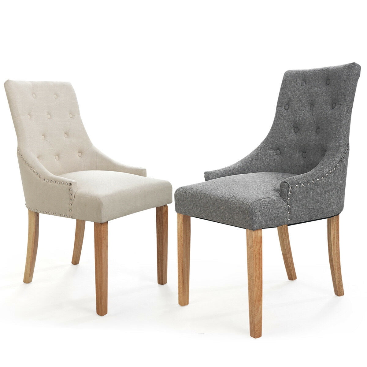 Kepooman Mid-century Dining Chairs Set of 2, Fabric Upholstery Tufted Buttons Dining Chairs for Kitchen - Gray Kepooman Mid-century Dining Chairs Set of 2, Fabric Upholstery Tufted Buttons Dining Chairs for Kitchen - Gray