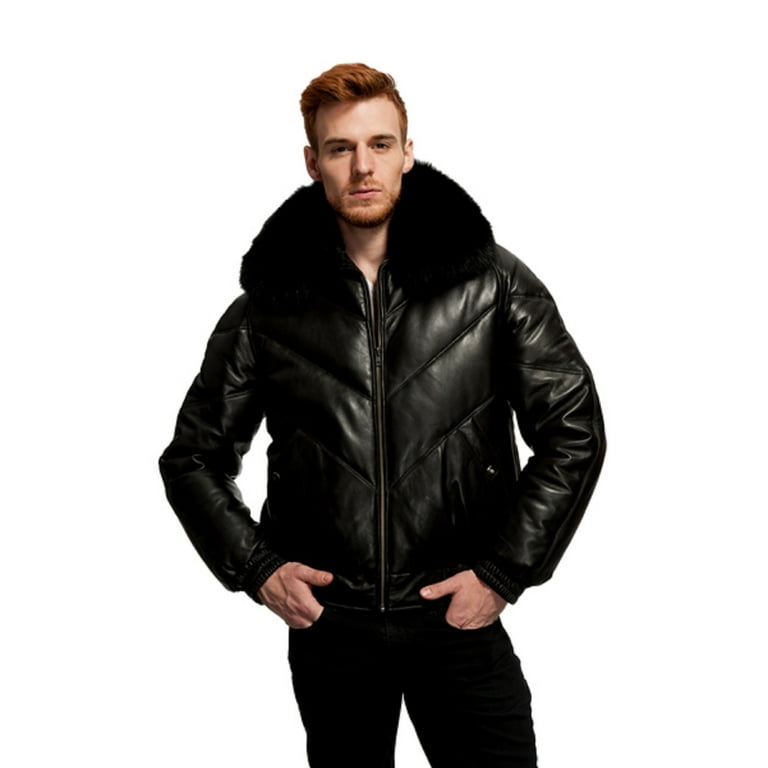 Original Goose by Mason Cooper Down Filled Bomber Leather Jacket Walmart